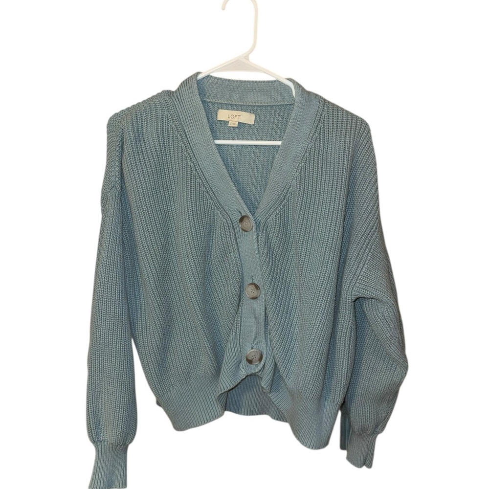 LOFT Blue Ribbed Knit Cardigan – Medium